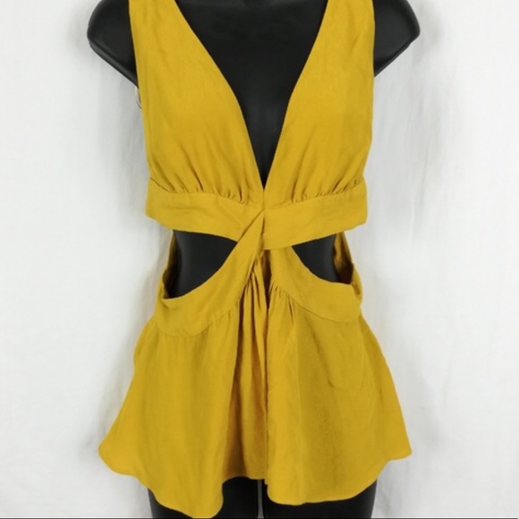 Zara Mustard Yellow Cutout Tie Back Blouse - Picture 6 of 6